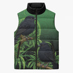 New Zealand Black Robin Sleeveless Puffer Jacket Karure Maori Koru Art Tattoo