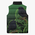 New Zealand Black Robin Sleeveless Puffer Jacket Karure Maori Koru Art Tattoo