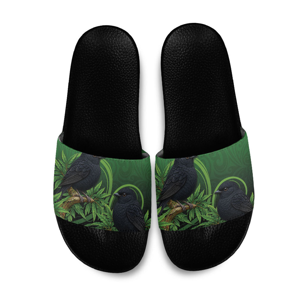 New Zealand Black Robin Slide Sandals Karure Maori Koru Art Tattoo