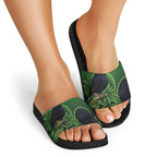 New Zealand Black Robin Slide Sandals Karure Maori Koru Art Tattoo
