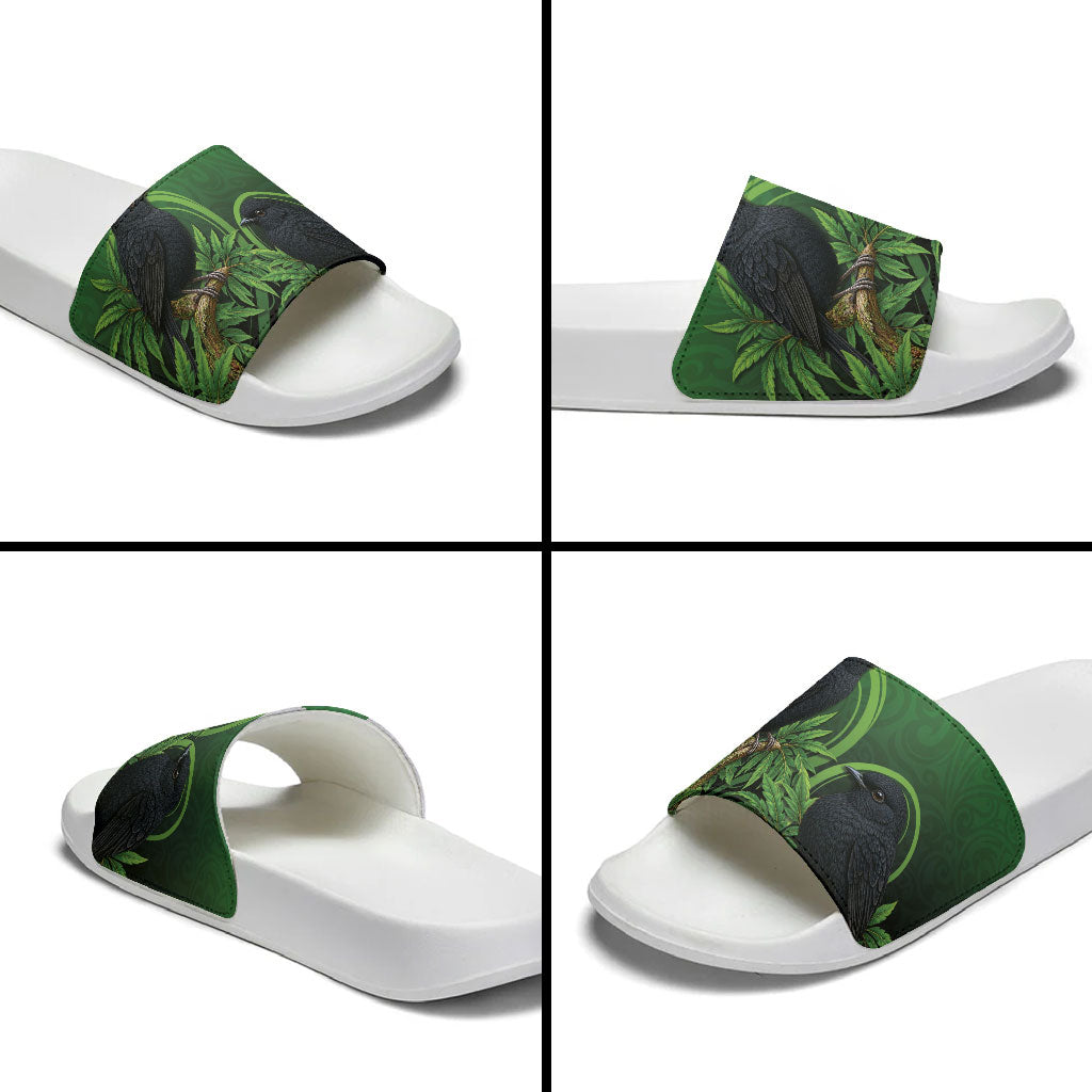 New Zealand Black Robin Slide Sandals Karure Maori Koru Art Tattoo