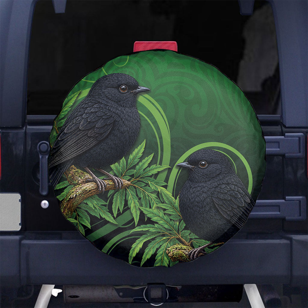 New Zealand Black Robin Spare Tire Cover Karure Maori Koru Art Tattoo