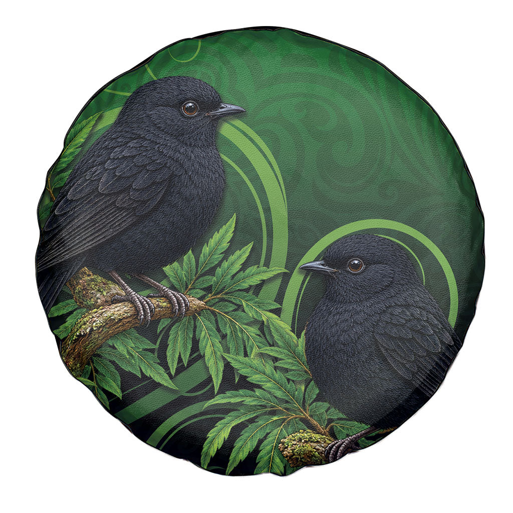 New Zealand Black Robin Spare Tire Cover Karure Maori Koru Art Tattoo