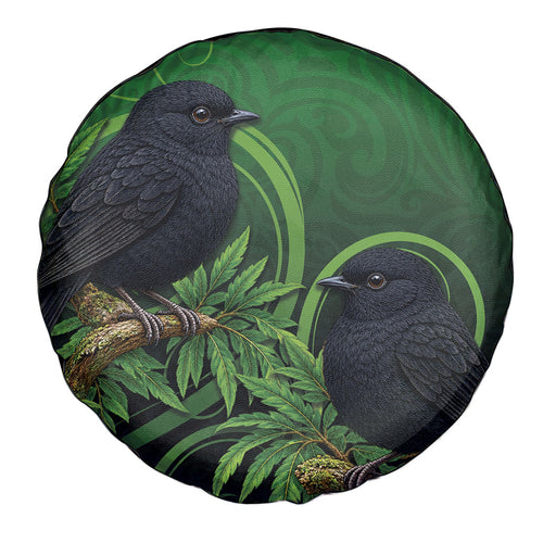 New Zealand Black Robin Spare Tire Cover Karure Maori Koru Art Tattoo