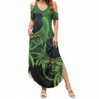 New Zealand Black Robin Summer Maxi Dress Karure Maori Koru Art Tattoo