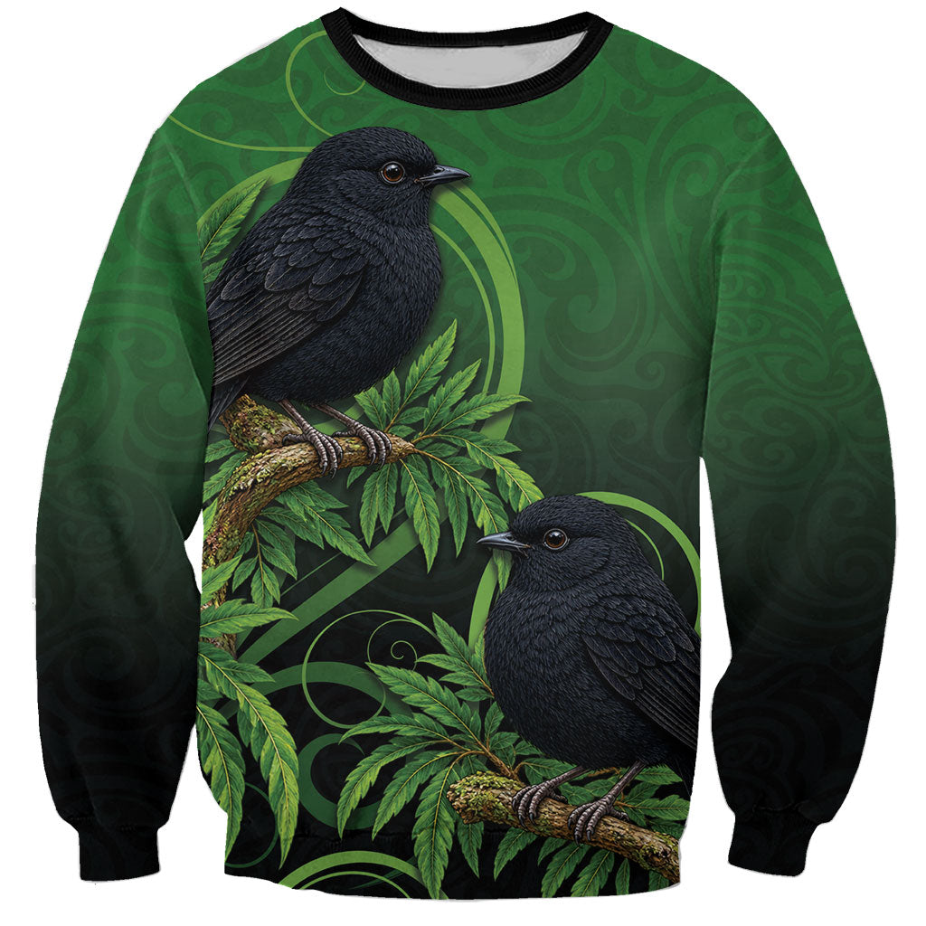 New Zealand Black Robin Sweatshirt Karure Maori Koru Art Tattoo
