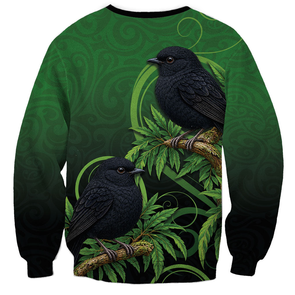 New Zealand Black Robin Sweatshirt Karure Maori Koru Art Tattoo