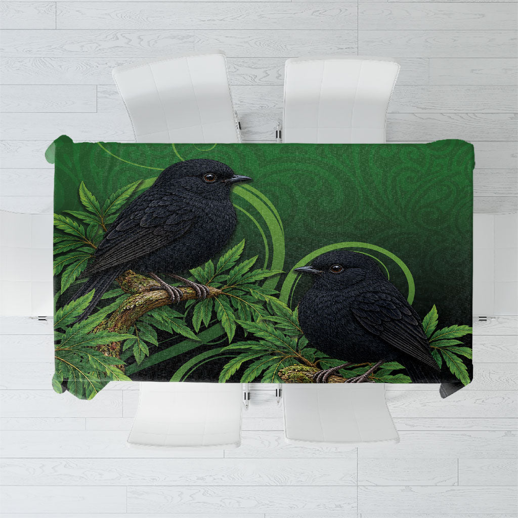 New Zealand Black Robin Tablecloth Karure Maori Koru Art Tattoo