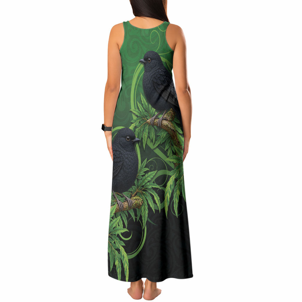 New Zealand Black Robin Tank Maxi Dress Karure Maori Koru Art Tattoo