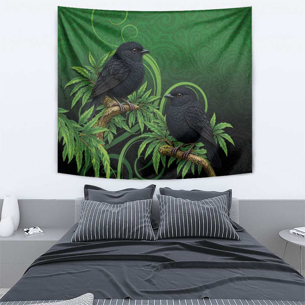 New Zealand Black Robin Tapestry Karure Maori Koru Art Tattoo