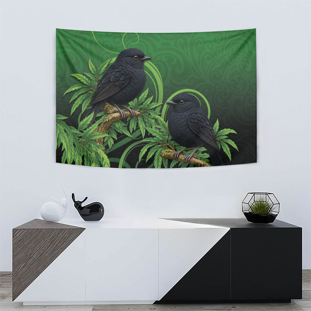 New Zealand Black Robin Tapestry Karure Maori Koru Art Tattoo