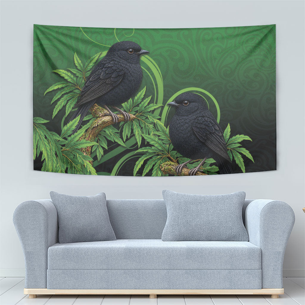 New Zealand Black Robin Tapestry Karure Maori Koru Art Tattoo