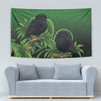 New Zealand Black Robin Tapestry Karure Maori Koru Art Tattoo