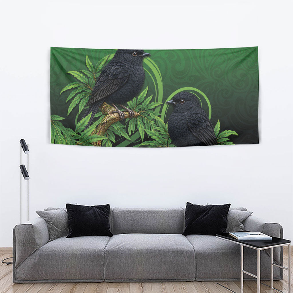 New Zealand Black Robin Tapestry Karure Maori Koru Art Tattoo