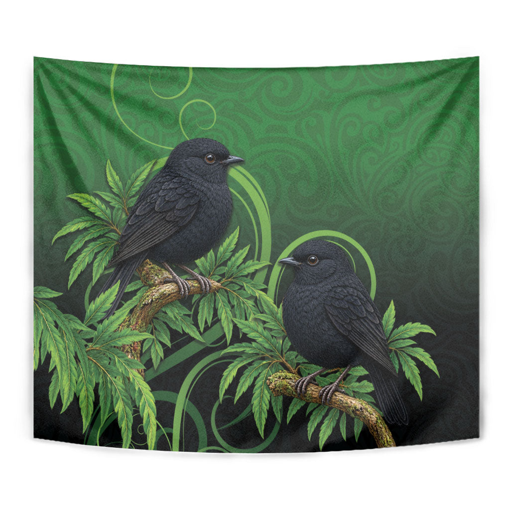 New Zealand Black Robin Tapestry Karure Maori Koru Art Tattoo