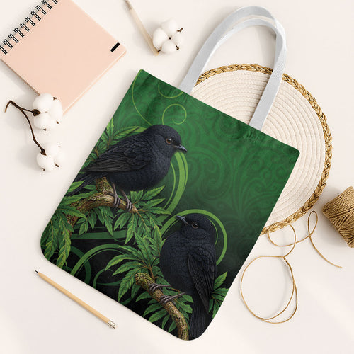 New Zealand Black Robin Tote Bag Karure Maori Koru Art Tattoo