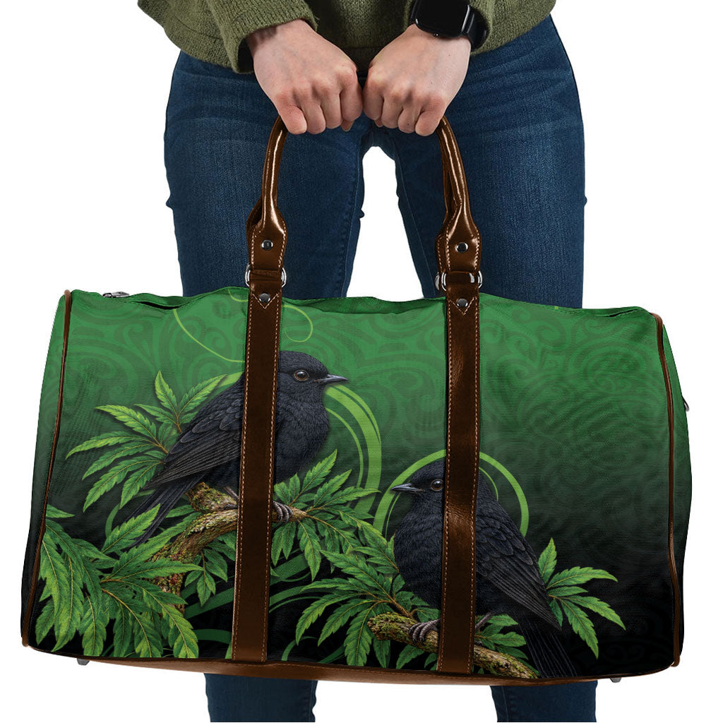 New Zealand Black Robin Travel Bag Karure Maori Koru Art Tattoo
