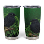 New Zealand Black Robin Tumbler Cup Karure Maori Koru Art Tattoo