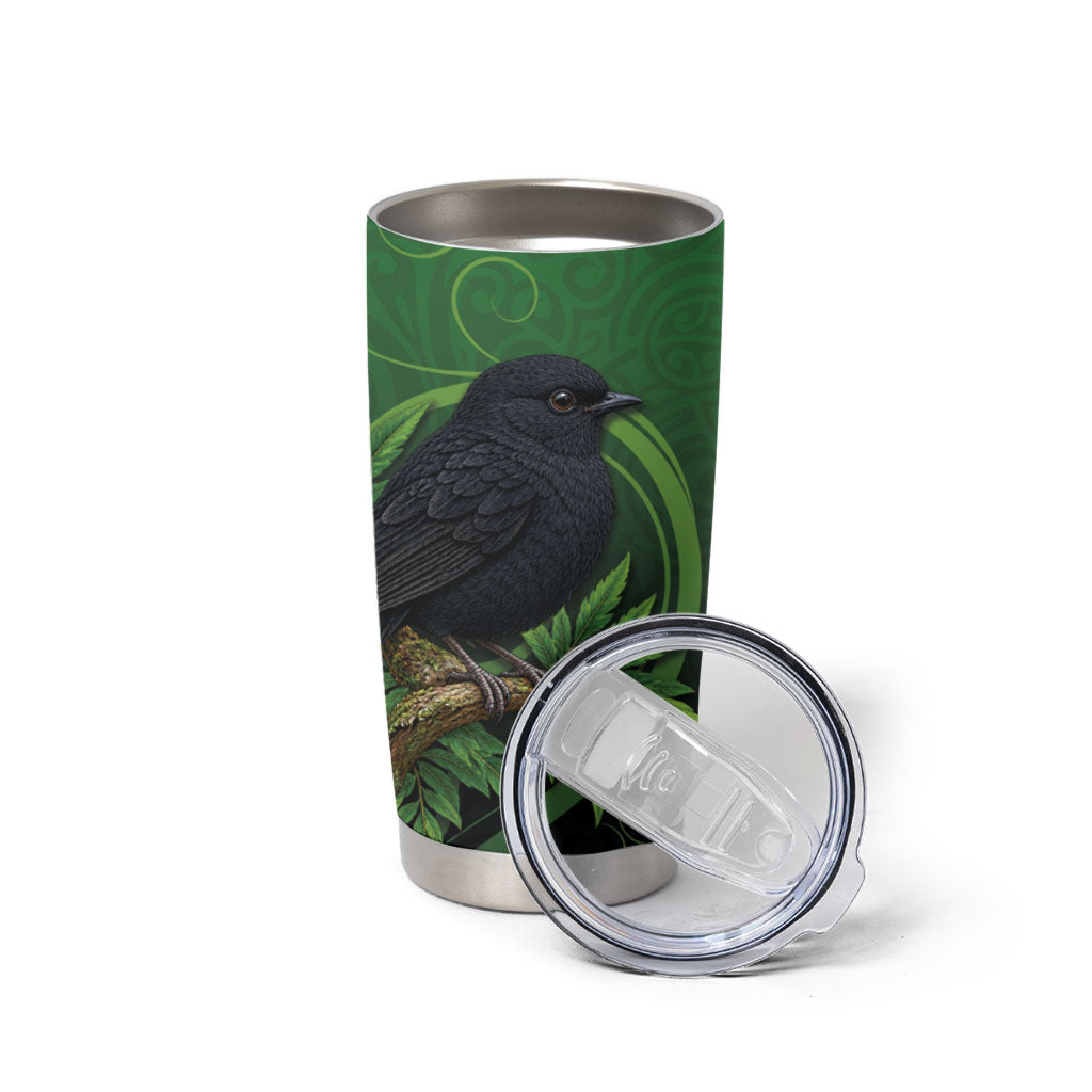 New Zealand Black Robin Tumbler Cup Karure Maori Koru Art Tattoo