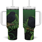 New Zealand Black Robin Tumbler With Handle Karure Maori Koru Art Tattoo