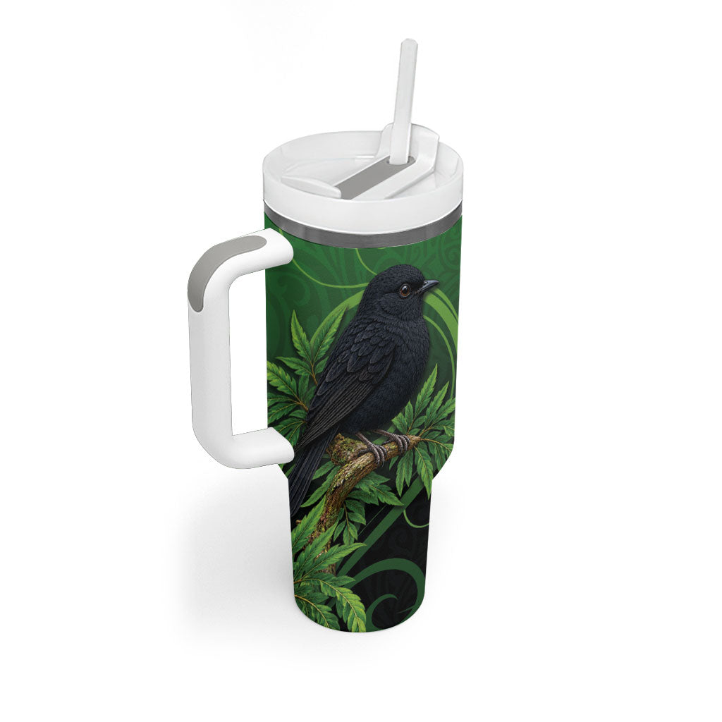 New Zealand Black Robin Tumbler With Handle Karure Maori Koru Art Tattoo