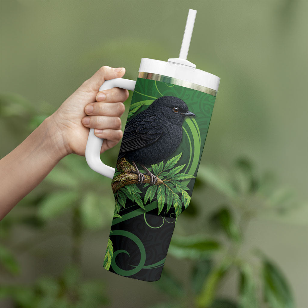 New Zealand Black Robin Tumbler With Handle Karure Maori Koru Art Tattoo
