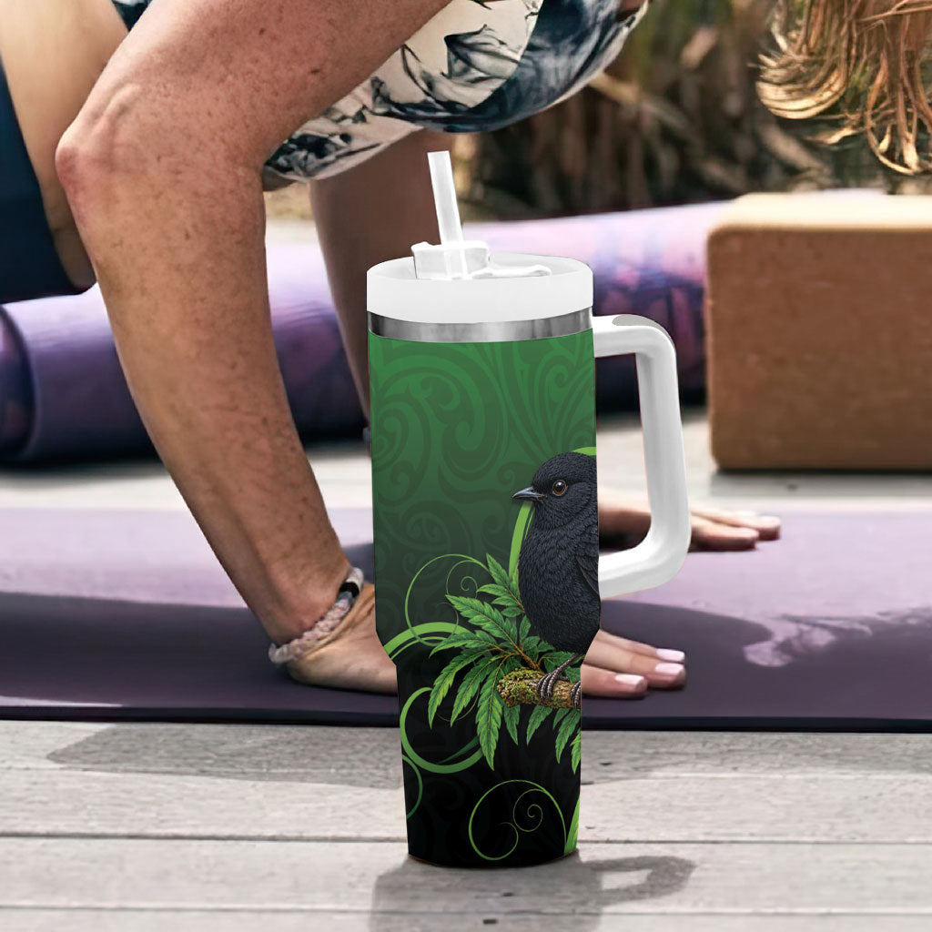 New Zealand Black Robin Tumbler With Handle Karure Maori Koru Art Tattoo