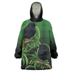 New Zealand Black Robin Wearable Blanket Hoodie Karure Maori Koru Art Tattoo