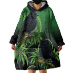 New Zealand Black Robin Wearable Blanket Hoodie Karure Maori Koru Art Tattoo