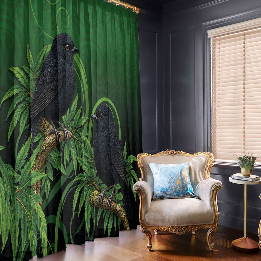 New Zealand Black Robin Window Curtain Karure Maori Koru Art Tattoo