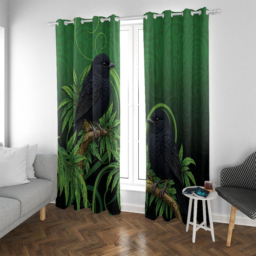 New Zealand Black Robin Window Curtain Karure Maori Koru Art Tattoo
