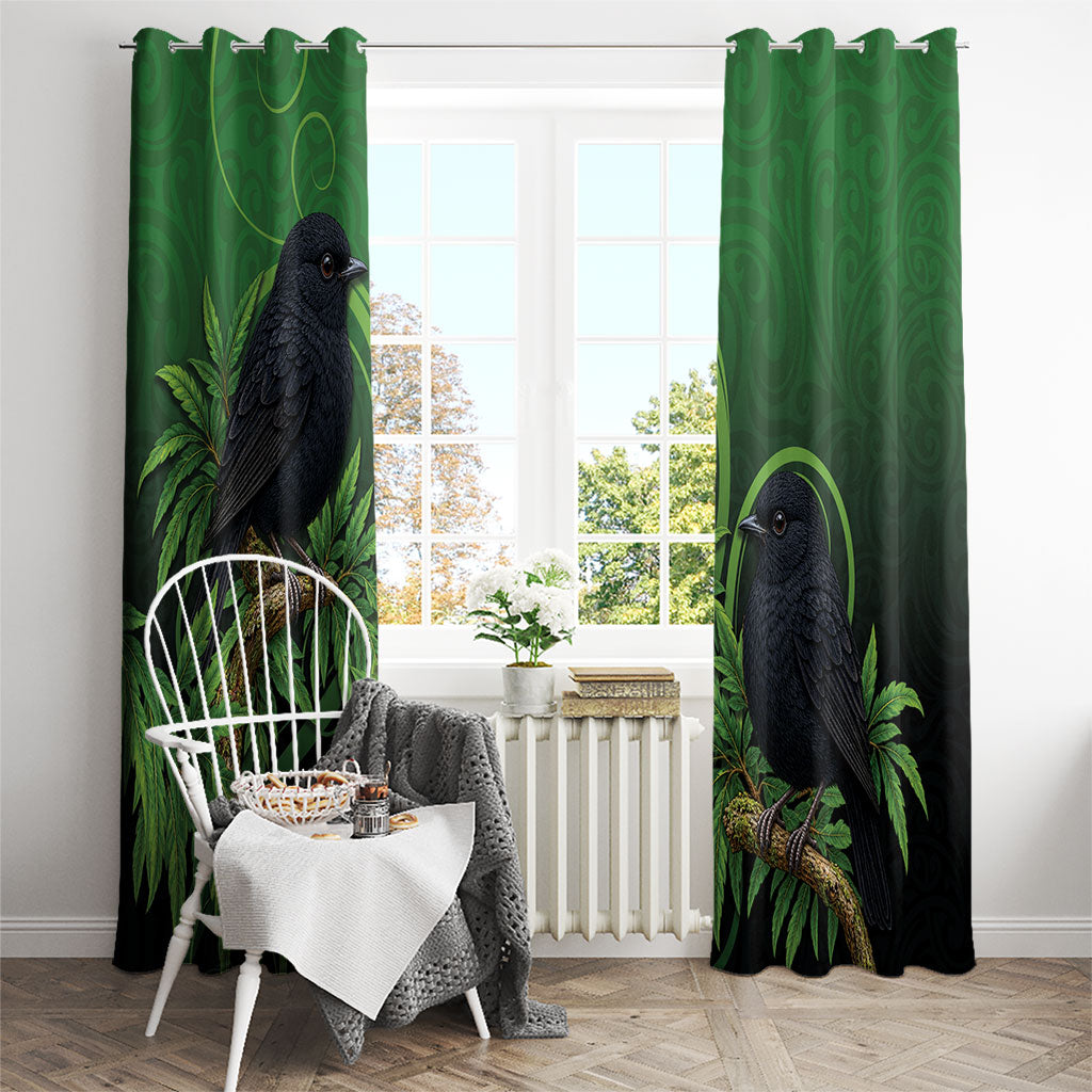 New Zealand Black Robin Window Curtain Karure Maori Koru Art Tattoo