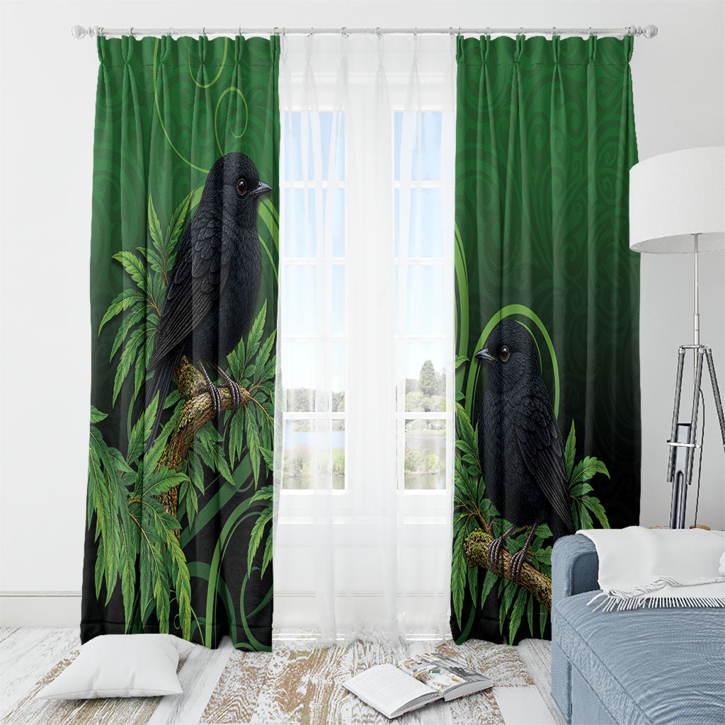 New Zealand Black Robin Window Curtain Karure Maori Koru Art Tattoo