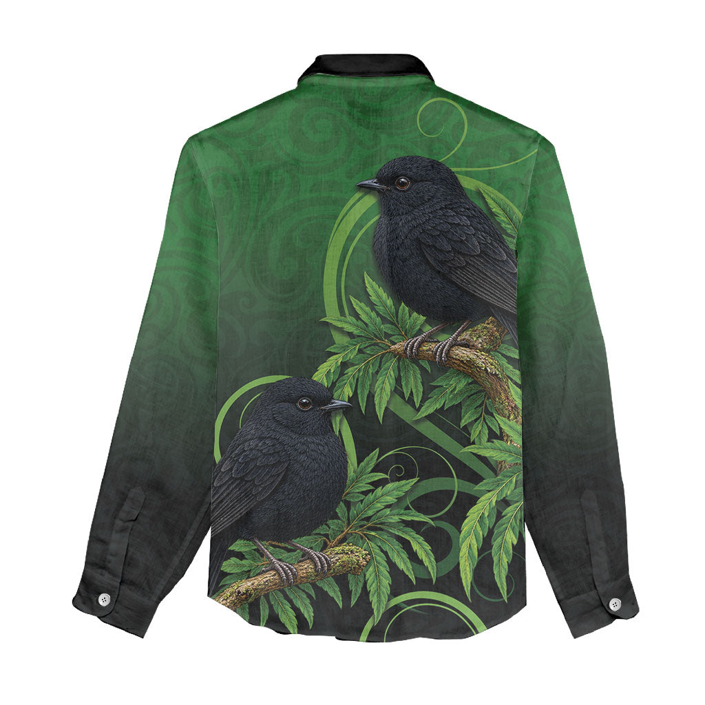 New Zealand Black Robin Women Casual Shirt Karure Maori Koru Art Tattoo