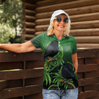 New Zealand Black Robin Women Polo Shirt Karure Maori Koru Art Tattoo