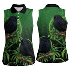 New Zealand Black Robin Women Sleeveless Polo Shirt Karure Maori Koru Art Tattoo