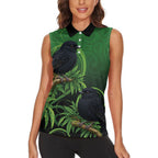 New Zealand Black Robin Women Sleeveless Polo Shirt Karure Maori Koru Art Tattoo