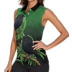 New Zealand Black Robin Women Sleeveless Polo Shirt Karure Maori Koru Art Tattoo