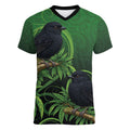 New Zealand Black Robin Women V-Neck T-Shirt Karure Maori Koru Art Tattoo