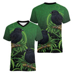 New Zealand Black Robin Women V-Neck T-Shirt Karure Maori Koru Art Tattoo