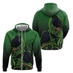 New Zealand Black Robin Zip Hoodie Karure Maori Koru Art Tattoo