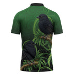 New Zealand Black Robin Zipper Polo Shirt Karure Maori Koru Art Tattoo