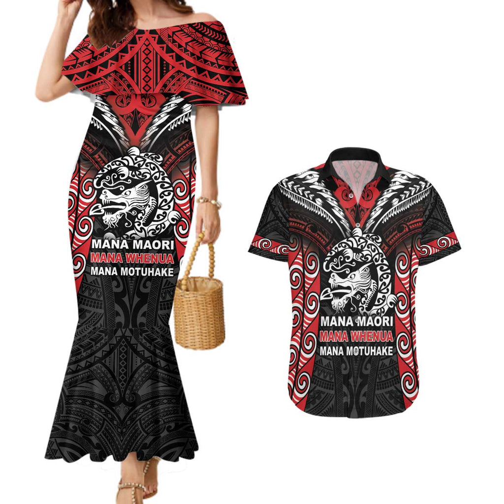 Aotearoa Mana Maori Couples Matching Mermaid Dress and Hawaiian Shirt Toitu Te Tiriti