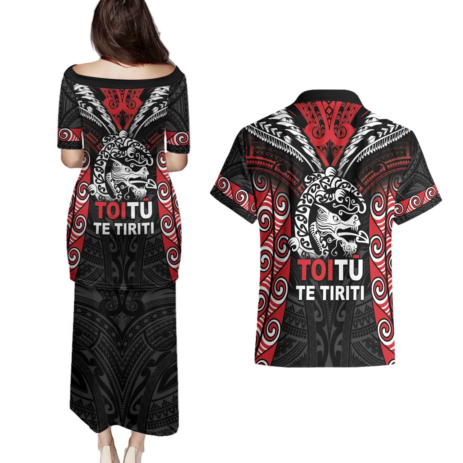 Aotearoa Mana Maori Couples Matching Puletasi and Hawaiian Shirt Toitu Te Tiriti