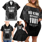 Aotearoa Toitu Te Tiriti Family Matching Off Shoulder Short Dress and Hawaiian Shirt No Kiwi Without Iwi