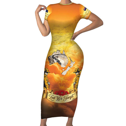 New Zealand And Australia ANZAC Day Family Matching Short Sleeve Bodycon Dress and Hawaiian Shirt Sinai Palestine Campaign Lest We Forget