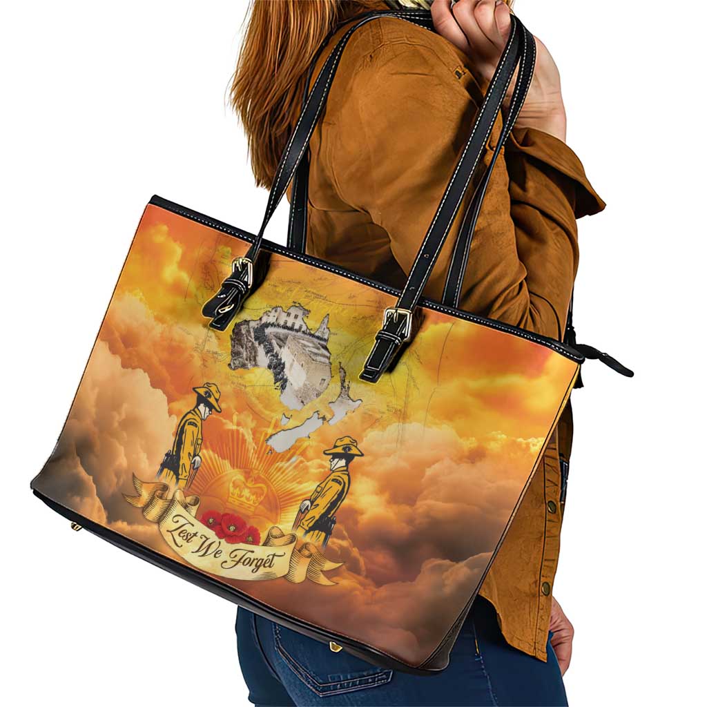 New Zealand And Australia ANZAC Day Leather Tote Bag Sinai Palestine Campaign Lest We Forget