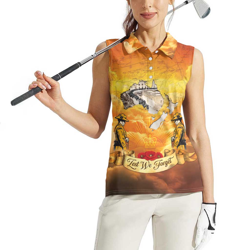 New Zealand And Australia ANZAC Day Women Sleeveless Polo Shirt Sinai Palestine Campaign Lest We Forget