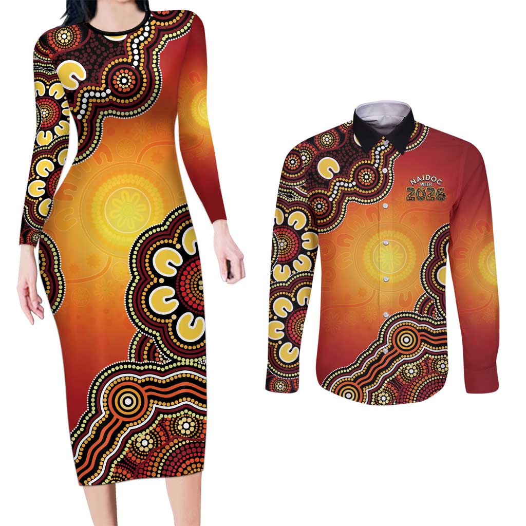 Australia Indigenous NAIDOC Week 2026 Couples Matching Long Sleeve Bodycon Dress and Long Sleeve Button Shirt 50 Years Of Deadly