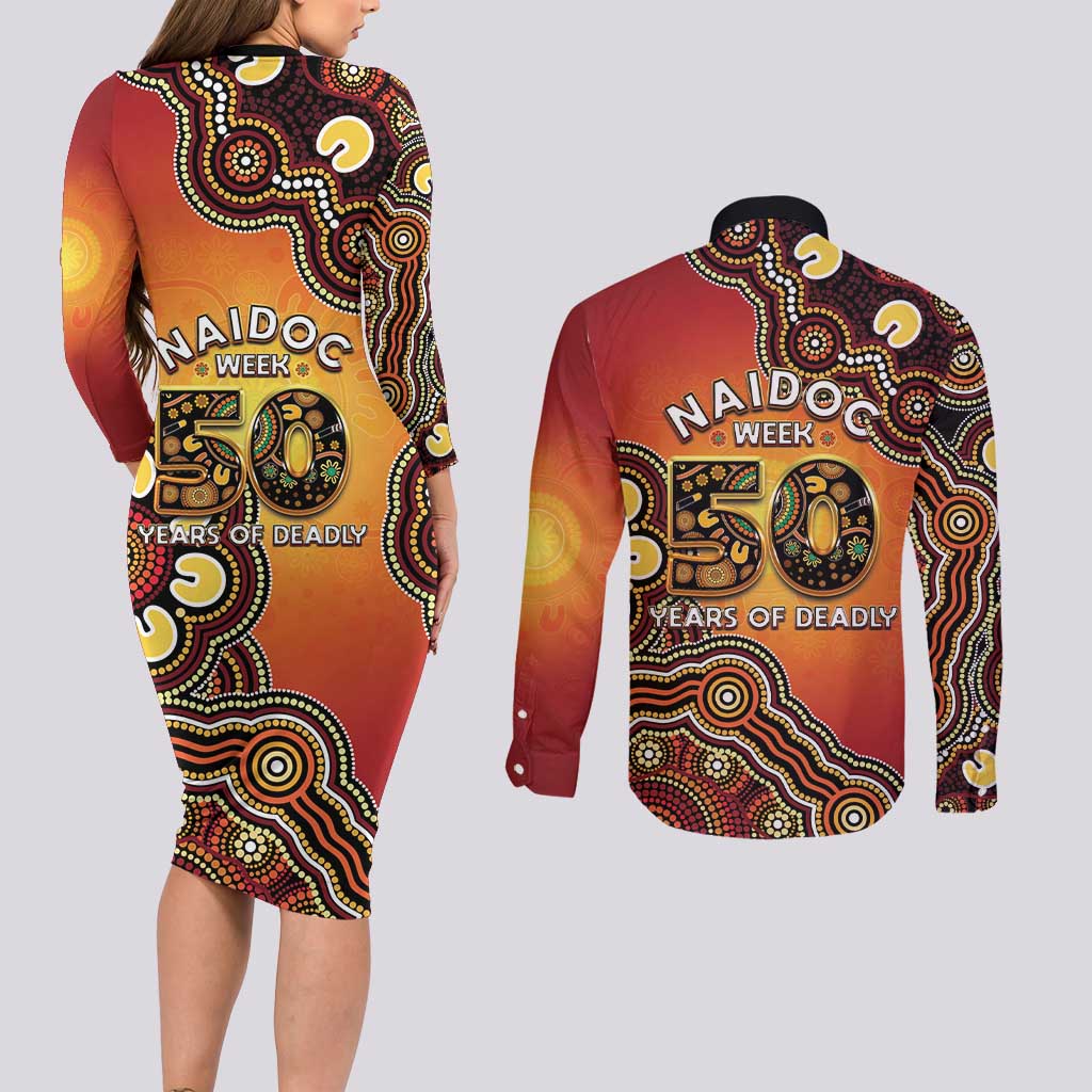 Australia Indigenous NAIDOC Week 2026 Couples Matching Long Sleeve Bodycon Dress and Long Sleeve Button Shirt 50 Years Of Deadly